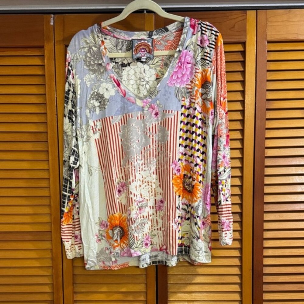 Johnny Was Multicolor Floral Long Sleeve Top